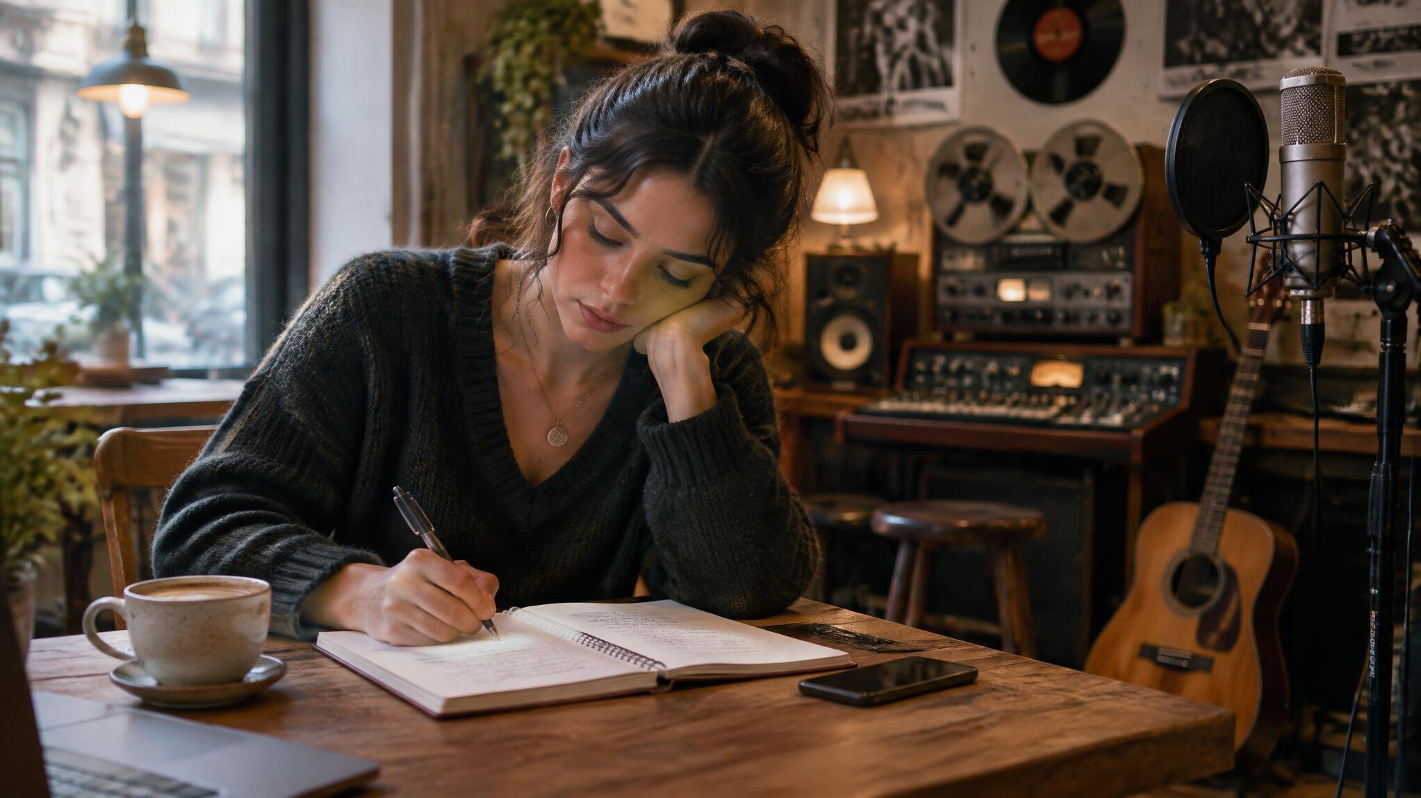 female singer writing lyrics