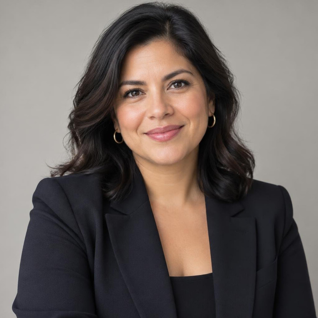 Portrait of a smiling Latina woman in a blazer